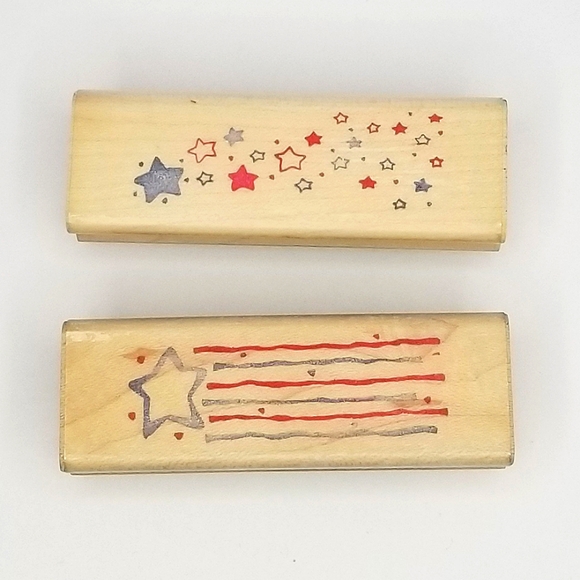Image Tree Patriotic Americana Wooden Rubber Stamp Set- Stars Flag I <3 America - Picture 5 of 6